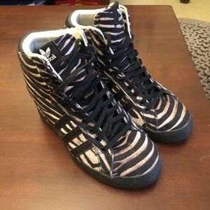 Adidas Zebra Print Wedge High Top Sneakers 6.5-7